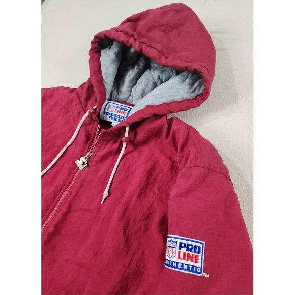 Vintage San Francisco 49ers Pro Line Starter Jacket Hooded NFL L Red Nylon Lined